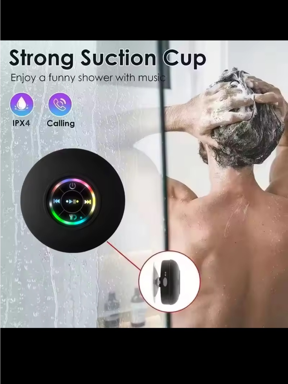 Wireless Shower Speaker with Suction - Black